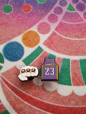 Purple 'James 23' Basketball Jersey & MVP Fist Croc Charm Set